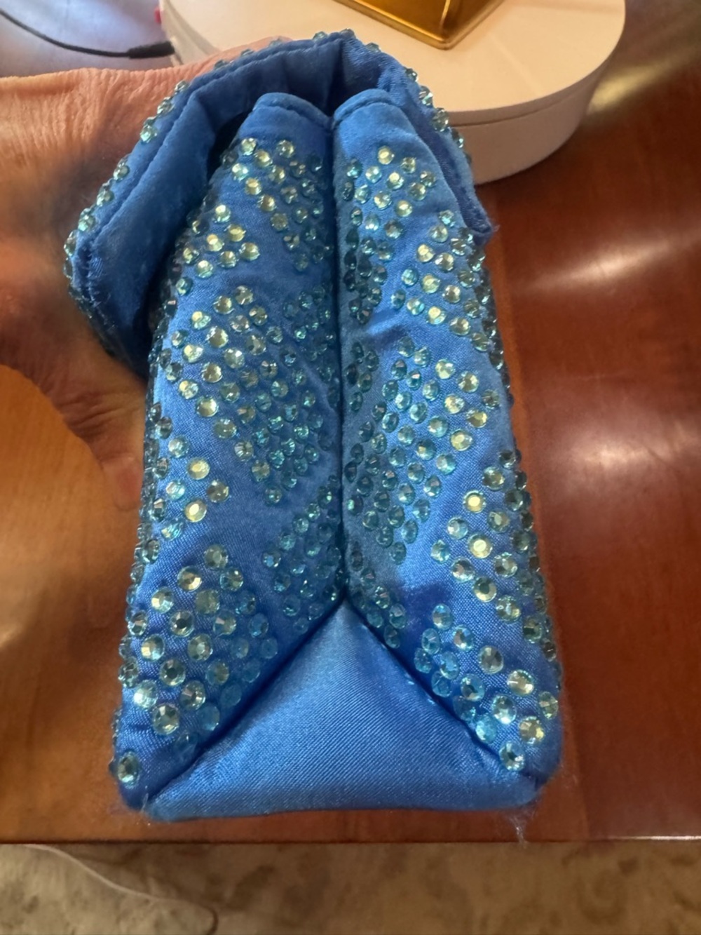 Kurt Geiger Electric Blue and Crystals Kensington crossbody with Pull-through - Picture 3 of 7